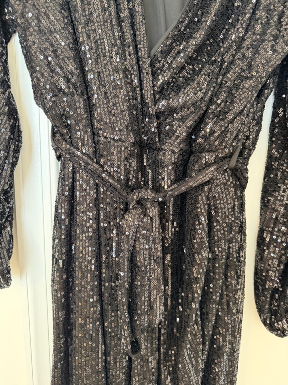 NWT Fashion Nova Black Sequin Plunge Dress with Front Slit - Picture 4 of 7